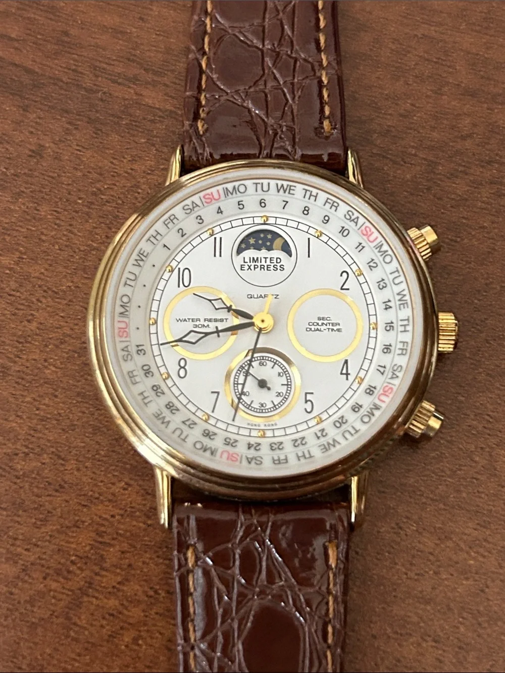 Vintage Limited Express Watch Quartz Movement, Moonphase Chronograph